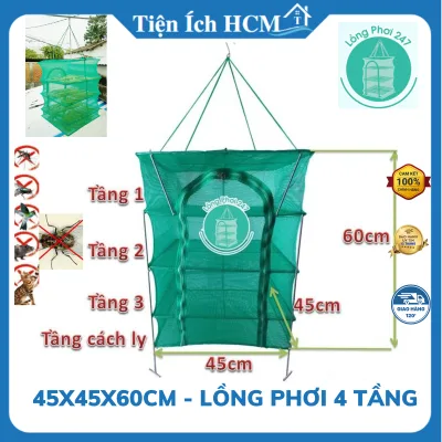 45x45x60cm Lồng lưới phơi khô 4 tầng dùng thực phẩm,phơi cá chống côn trùng chó mèo tiện dụng an toàn thực phẩm