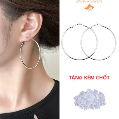 Khuyên Tai Tròn Mạ Bạc, Vòng Tai Tròn Cỡ Lớn Cá Tính – Trang Sức Unisex Nam Nữ Phong Cách Hàn Quốc