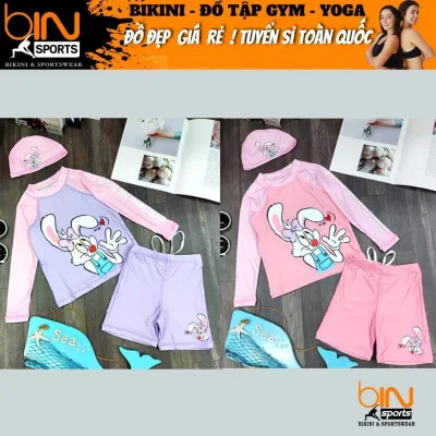 Đồ bơi bé gái 2 mảnh áo dài tay phủ bụng quần đùi đủ size từ 10kg đến 42kg chất liệu thun lạnh BINSPORTS BB065