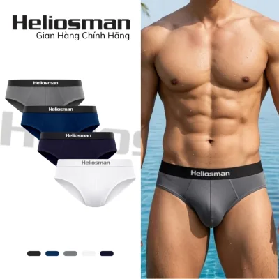 Combo 4 quần lót tam giác BRIEF, quần sịp nam mềm mại, kháng khuẩn, thấm hút tốt Heliosman TG004