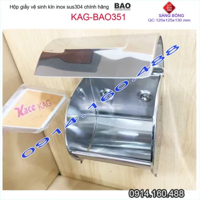 Hộp đựng giấy vệ sinh Inox Bảo KAG-BAO351 kín nước, Móc giấy toilet SUS304 inox dày dập khuôn cao cấp thiết kế tuyệt đẹp