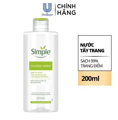 Nước tẩy trang Simple Micellar làm sạch trang điểm vượt trội và cấp ẩm tức thì cho da 200ml