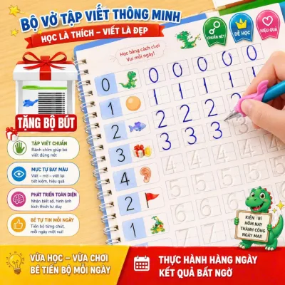 Bộ 4 Vở Tập Viết Có Rãnh Cho Trẻ Em Rèn Luyện Kỹ Năng Viết Vẽ, Bút Vui Nhộn, Đào Tạo Viết Tiếng Anh, Có Thể Tái Sử Dụng