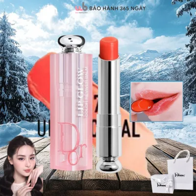 Dior 017 Ultra Coral Lip Balm Is Orange-Pink, Helps Smooth and Moisturize Lips.