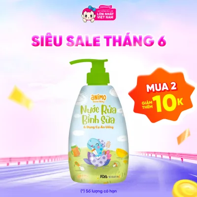 Nước rửa bình sữa kháng khuẩn Animo chai 500ml - Xanh da trời