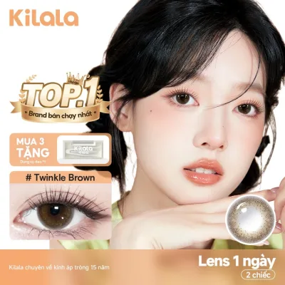 Kính áp tròng Kilala màu nâu Twinkle Brown lens cận 1 ngày DIA 14.5mm có độ (0-8) 2 chiếc