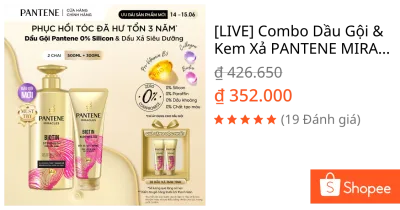 [LIVE] Combo Dầu Gội & Kem Xả PANTENE MIRACLES 0% Silicone Bổ Sung Dưỡng Chất Ngăn Rụng Tóc Biotin - 500ML + 300ML