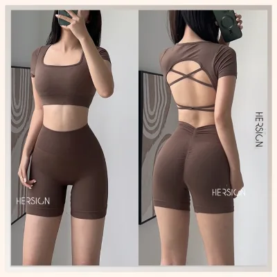 Bộ đồ tập gym nữ đùi Set đồ thể thao nữ áo croptop quần đùi HERSIGN-SET156