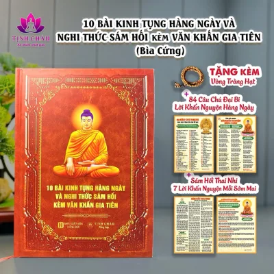 Sách 10 Bài Kinh Tụng Hàng Ngày và Nghi Thức Sám Hối Kèm Văn Khấn Gia Tiên - BÌA CỨNG - Kèm Vong, Sám Hối Thai Nhi, KCN
