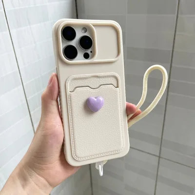 Họa tiết da TPU Sot có vỏ điện thoại hình trái tim có dây buộc Vỏ điện thoại chống sốc cho iPhone 17 16 15 14 Pro Max Plus 13 12 11 Pro Max Vỏ điện thoại thời trang
