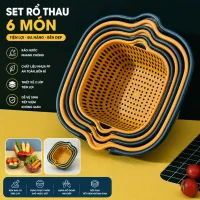 Combo set 6 món rổ nhựa TRÒN VUÔNG đựng đồ ráo nước, bộ rổ nhựa kèm chậu, set rổ nhựa 6 món 5 lớp bền bỉ chắc chắn - giao màu ngẫu nhiên