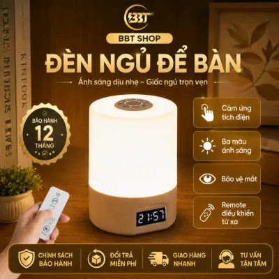 Đèn ngủ để bàn, đèn cho con bú có ba màu ánh sáng cảm ứng tích điện có remote và đồng hồ