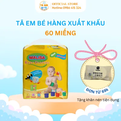 Tã bỉm trẻ em MALISA "rẻ như tã dán" siêu mềm, siêu thấm hút, chống tràn đủ size M60/L54/XL48