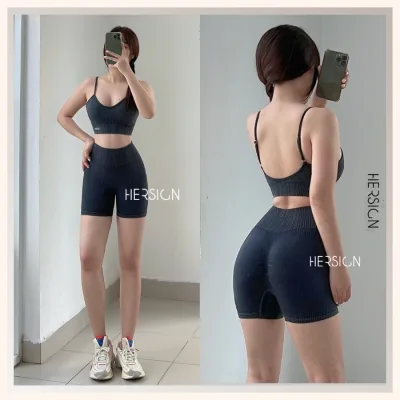 Hersign Hot Trend Women's Gym Clothes Set Women's Yoga Clothes Thin Strap Bra Shorts Set183
