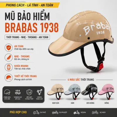 Mũ bảo hiểm thời trang Brabas khoét sau Mẫu Mới cho Nam Nữ đủ màu cao cấp