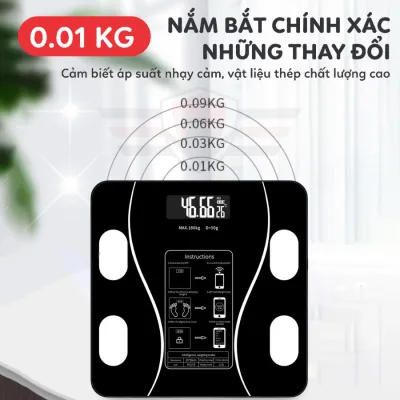 Cân điện kết nối bluetooth tới 180kg, Cân điện tử thông minh với thiết bị phân tích chỉ số, đo lường thông minh