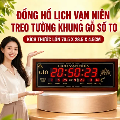 Beautiful Modern Wooden Frame Led Perpetual Calendar Wall Clock Displays Time, Date, Temperature