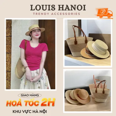 Túi Cói & Mũ Cói Đi Biển Phối Đai Da Phong Cách Hàn Quốc - Nón Cói Che Nắng Đi Chơi Đi Du Lịch