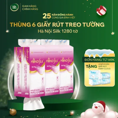 Thùng 6 Bịch Giấy Rút Treo Tường Hanoi Silk Mềm Dai Thấm Nước Không Rách 1280 Tờ - Tặng Kèm Móc Treo