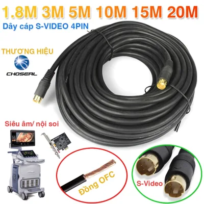 Cáp 4pin SVideo dài từ 1.5m 1.8m, 3m, 5m, 10m, 15m, 20m hai đầu S-Video chân kim tròn, cho máy siêu âm nội soi y tế