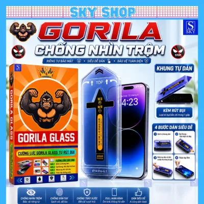 Kính Cường Lực GORILA GLASS Chống Nhìn Trộm Dán Tự Hút Bụi iphone 17 ProMax 16 ProMax 17 Air 15 Plus 14 13 12 11 X Xs Xr