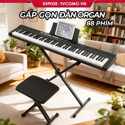 Đàn Piano Điện Gấp Gọn - 88 Phím Nặng Cảm Lực - Kết Nối Bluetooth + Chân Đàn + Phone/APP