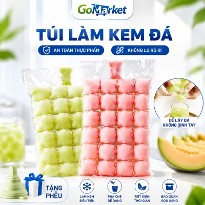 Set 50 Túi Làm Đá Viên 24 Ô Dùng 1 Lần, Túi Làm Kem Siro, Sữa Chua, Nước Trái Cây Kèm Phễu An Toàn Vệ Sinh Tiện Dụng