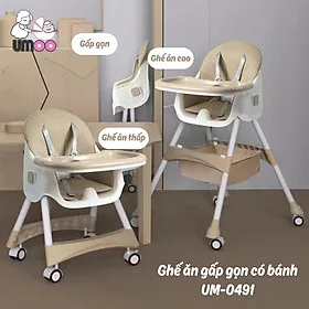 Ghế ăn dặm gấp gọn cao cấp Umoo mới nhất 2021, có bánh xe và điều chỉnh được độ cao