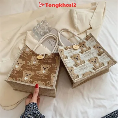 PVN61952 Túi xách nữ túi tote cói mini hình gấu dễ thương đi chơi đi biển cá tính phong cách tongkhosi2