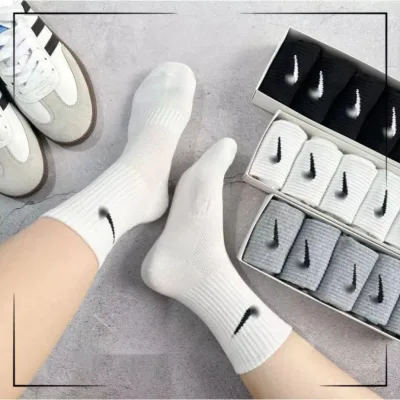 Tất nam nữ cổ cao, lửng, thấp hàng dệt kim thể thao trắng đen