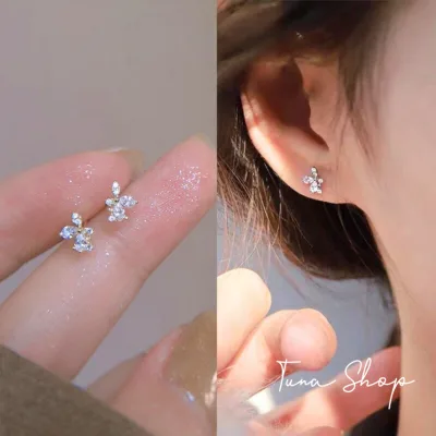 Khuyên tai Bạc nữ hồ điệp đính đá TUNA SILVER, Hoa tai bạc Butterfly gắn đá hình cánh bướm Trang sức bạc cao cấp
