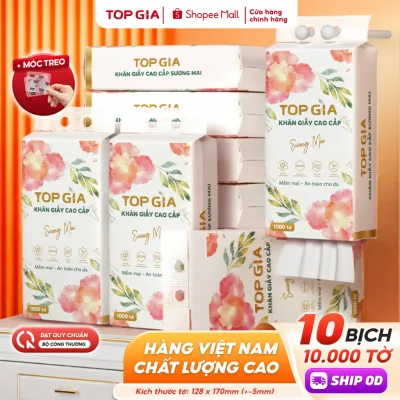 Khăn giấy cao cấp Sương Mai TopGia 1000 tờ dày dai mềm mịn thấm hút tốt