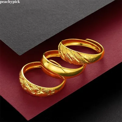 🍑peach🍑 Nhẫn trang sức bằng đồng thau cổ điển dành cho nam nữ Nhẫn mở giữ màu mạ vàng 24K