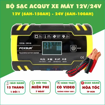 Sạc bình ắc quy 12V-24V/8A có khử sunfat bảo dưỡng phục hồi acquy thông minh tự ngắt khi đầy, sac binh acquy 24v, sac xe dap dien,
