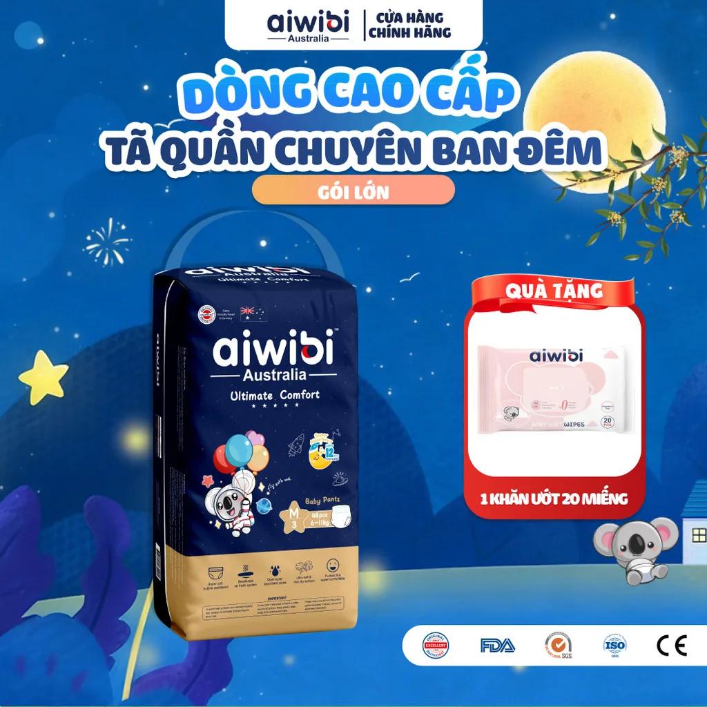 Tã/Bỉm Quần Cao Cấp Aiwibi Chuyên Ban Đêm Ultimate Comfort Gói Lớn M48/L44/XL40/XXL36