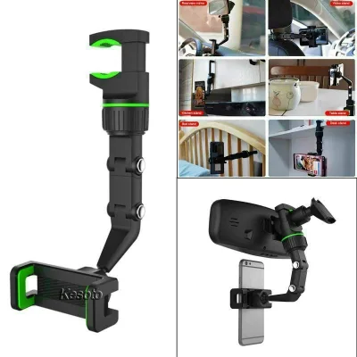 Giá đỡ kẹp điện thoại xoay 360 ° Green tự động gắn gương chiếu hậu tựa đầu phụ kiện tiện ích gắn mọi nơi SBC