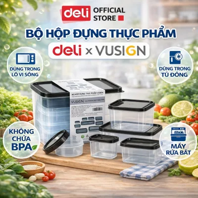 Bộ hộp 15 hộp đựng thực phẩm Nhựa PP5 Có Nắp DELIxVUSIGN đủ size từ 250-1500ml dùng cho lò vi sóng, máy rửa bát, tủ lạnh