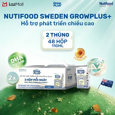 Combo of 2 Boxes of 24 Boxes of Nutifood Growplus+ Ready-To-Drink Powdered Milk for Children over 1 Year Old (24 X 110ml)