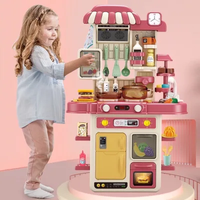 Bộ đồ chơi nhà bếp cho bé cao cấp cỡ lớn 73cm hai tầng có vòi nước, âm thanh và hiệu ứng ngọn lửa