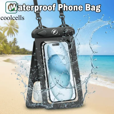 coolcells Túi đựng điện thoại chống nước COOLCELLS, Túi chống nước điện thoại di động PVC màn hình cảm ứng, Phụ kiện thể thao Túi đôi Túi đựng điện thoại chống nước khô dưới nước Túi đựng điện thoại di động