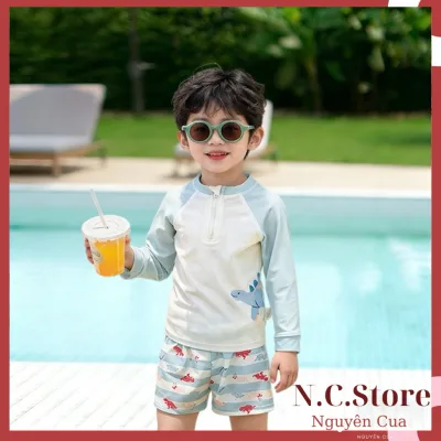 Bộ Đồ Bơi Bé Trai Chống Nắng 3- 8 tuổi Quần short Boxer Áo Dài tay