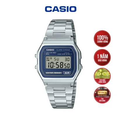 Casio Vintage A158Wea-2Df Watch with Blue Dial and Metal Strap - Genuine Product