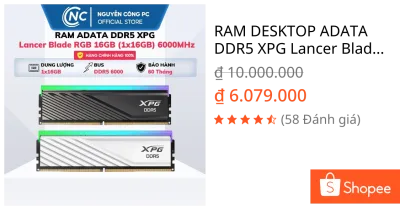 RAM DESKTOP ADATA DDR5 XPG Lancer Blade RGB 16GB (1x16GB) 6000MHz - HÀNG CHÍNH HÃNG - BH 60 THÁNG
