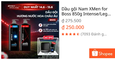 Dầu gội Nam XMen for Boss 850g Intense/Legend, Hương Nước Hoa Châu Âu Sang Trọng Lịch Lãm