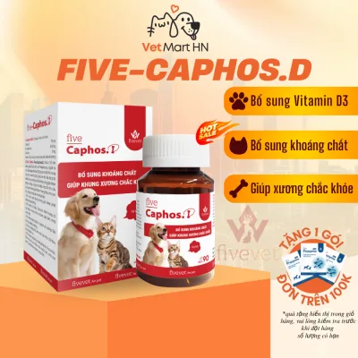 Five-Caphos.D bổ sung khoáng chất và vitamin D3 giúp xương chắc khoẻ cho chó mèo - Lọ 90 viên