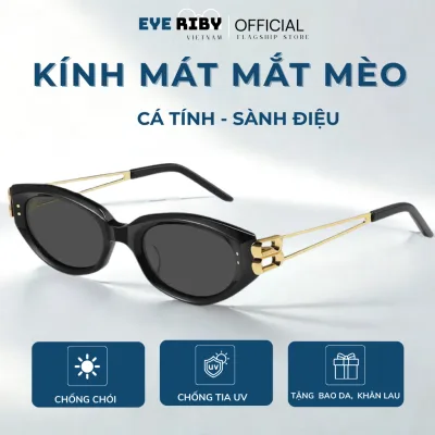Kính Râm Mắt Mèo Đi Biển EYERIBY Kính Mát Thời Trang Nam Nữ Gọng Kim Loại Titanium Chống Tia UV Phong Cách Hàn Quốc R33
