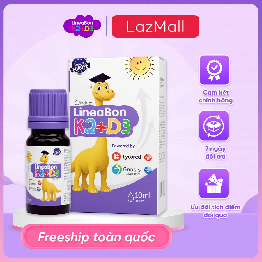 LineaBon vitamin D3 K2 10ml - Hỗ trợ hấp thu canxi cho trẻ [Lọ 10ml]
