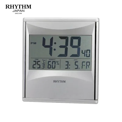 Rhythm Lcw011Nr19 Alarm Clock, Uses Aax2 Batteries, Plastic Case, Silver Color, with Calendar, Temperature & Humidity.