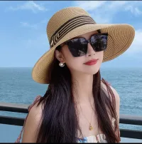 Nón Rộng Vành Đi Du Lịch Biển Mũ Rộng Nữ Chất Liệu Cói Thoáng Mát Viền Sọc Thời Trang Mới Cho Nữ