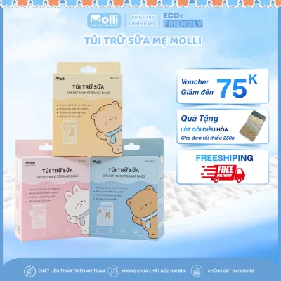 Túi Trữ Sữa Mẹ Molli, 30PCS/Hộp,, Khóa Zip Đôi, Không Chứa BPA, Thiết Kế Vòi Đổ Thông Minh